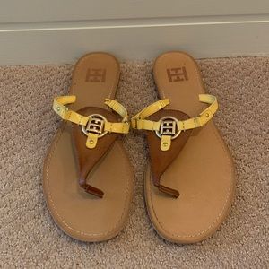 Tommy Hilfiger Tan and Brown Leather Flip Flops